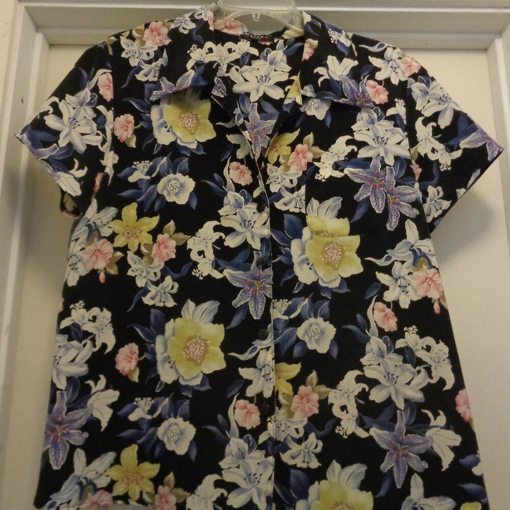 HOT ISLAND RETRO GIRL Hawaiiana Orchids Blouse By Ripe Lg